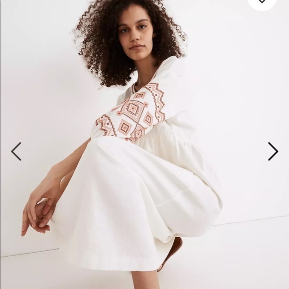 Madewell Embroidered-Sleeve Popover Midi Dress size small - Picture 2 of 7